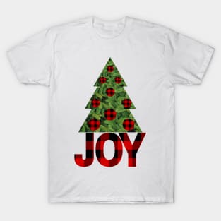 Christmas Joy with Buffalo Print Pattern and a Pine Tree T-Shirt